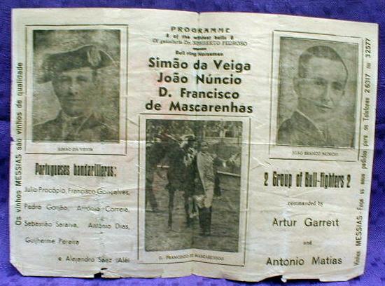 OLD PROGRAM Portuguese Style BULLFIGHT - June 1948