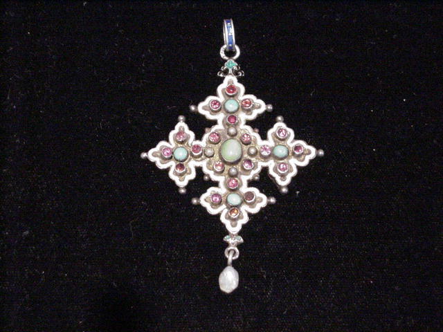 C. 1800s Silver, Enamel and Multi-Gem Pendant