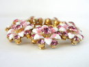 Enamel Flower Pin Pink White Prong Set Rhinestones Vintage Beautiful