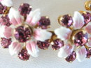 Enamel Flower Pin Pink White Prong Set Rhinestones Vintage Beautiful