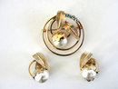 Vintage Flower Pin Earring Set Imitation Pearl Lentils Aurora Borealis Rhinestones