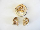 Vintage Flower Pin Earring Set Imitation Pearl Lentils Aurora Borealis Rhinestones