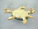 Green Cabachon Turtle Pin, w/ Coral