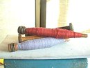 4 Yarn Spindles, Old wooden, w/Yarn