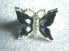 Enameled Butterfly Pin, Blk&Wht,Vintage