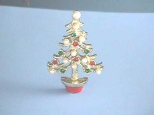 Christmas Tree Pin, Red,Grn,Tiny Pearls,Cute!