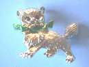 Christmas Kitten Pin,Cat,Ruby eyes,Grn Bow,Sgd