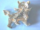 Christmas Kitten Pin,Cat,Ruby eyes,Grn Bow,Sgd