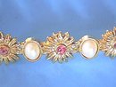 1928 Bar Pin, Flowers,Pink, Pearl Cabachons