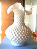 Fenton Hobnail Vase,Milk Glass,Ruffle,2 Logos