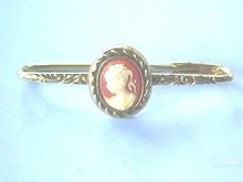 Cameo Bar Pin,Safety,Beautiful Etching,Bezel!