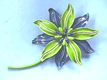 Flower Power Pin,1960s,Blue/Grn,Enameled