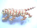 Unique Tiger Pin,Red Ribbon,Wht Stones,Neat!