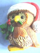 Christmas Owl Pin, Colorful, Plastic, Signed
