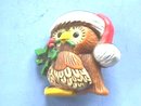 Christmas Owl Pin, Colorful, Plastic, Signed