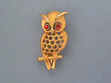 Owl Signed Pin, Garnet color eyes,Gorgeous!
