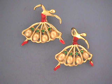 Vintage Ballerina Pins,Pair,R/Ss,Pearls,Enamel
