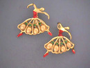 Vintage Ballerina Pins,Pair,R/Ss,Pearls,Enamel