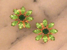 2 Greens Earrings,Navettes,Rnd,Vint,Pr Set