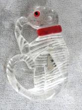 Reverse Carved Monkey Pin Lucite 1930s Red Collar Nice Size!
