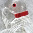 Reverse Carved Monkey Pin Lucite 1930s Red Collar Nice Size!