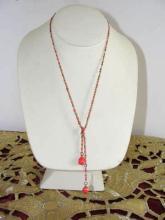 Salmon Enamel Lariat Vintage Sweet and Simple