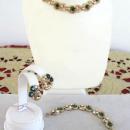 Vintage Green Swirl Set Bracelet Earrings Necklace Crystal 1950s