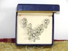 Chunky Rhinestone Set Crystal NIB Brooch Earrings Vintage