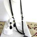 Black Crown Trifari Set Multi Chain Glass Resin Neck Earrings Vintage