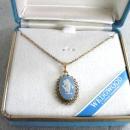 Vintage Wedgwood Cameo Necklace NIB Blue White Filigree