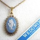 Vintage Wedgwood Cameo Necklace NIB Blue White Filigree