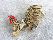 Spain Damascene Rooster Pin Toledo Vintage