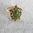 Vintage Turtle Ring With Green Stone Cabochon Back