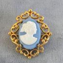 Blue White Cameo Pin Scroll Work Setting Prong Vintage