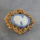 Blue White Cameo Pin Scroll Work Setting Prong Vintage