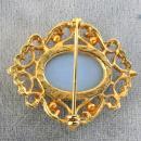 Blue White Cameo Pin Scroll Work Setting Prong Vintage
