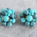 Blue Beaded Earrings Vintage Signed Robin's Egg Blues Plus