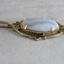 Large Blue Lace Agate Pendant Foilage Accents Prong Set Vintage