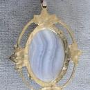 Large Blue Lace Agate Pendant Foilage Accents Prong Set Vintage