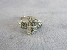 Glitzy Buckle Ring 1950s Vintage Aurora Borealis Rhinestones