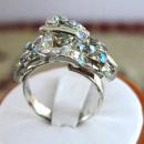 Glitzy Buckle Ring 1950s Vintage Aurora Borealis Rhinestones