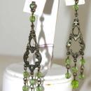 Green Crystal Drop Earrings Pierced Posts Vintage Rhinestones Over 2.5 Inches Long