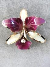 Violet Orchid Pin Vintage Brooch Large Gorgeous