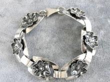 Sterling Flower Bracelet Vintage Substantial Links Handmade
