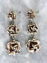 Sterling Long Roses Earrings 2.5 In Gorgeous Mexico Vintage