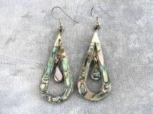 Double Teardrop Earrings Inlay Abalone Shell Vintage 2 In Long