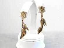 Damascene High Heel Shoes Earrings Enamel Vintage
