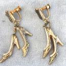 Damascene High Heel Shoes Earrings Enamel Vintage