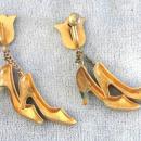 Damascene High Heel Shoes Earrings Enamel Vintage