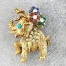 Jeweled Elephant Pin Flowers Rhinestones Vintage